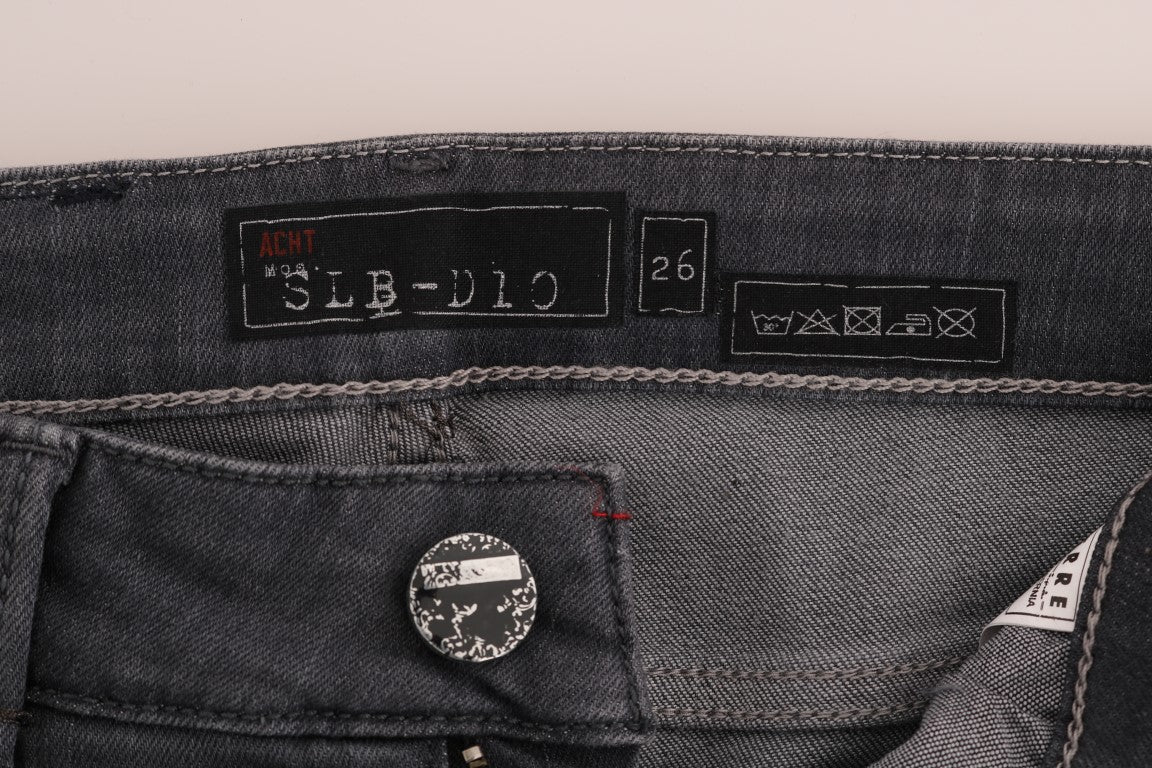 Pair of blue jeans with white labels on waistband