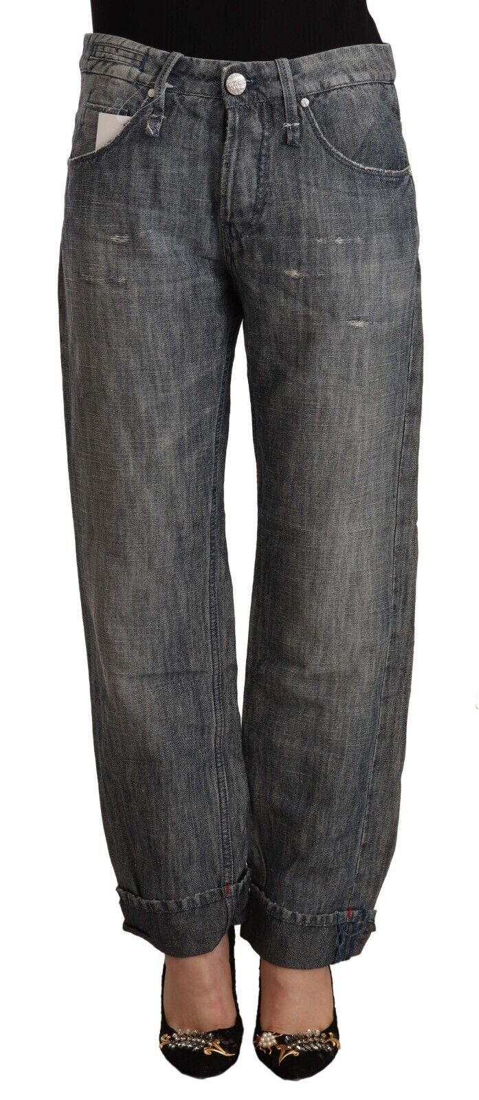 Pair of blue denim jeans on a mannequin