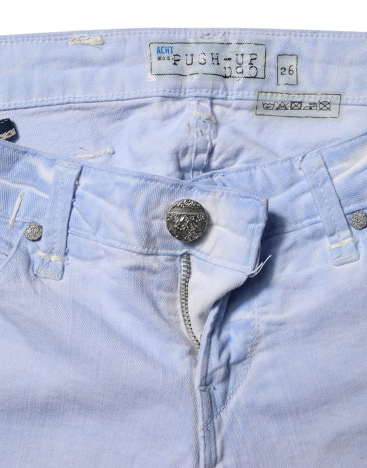 Blue denim jeans with button closure
