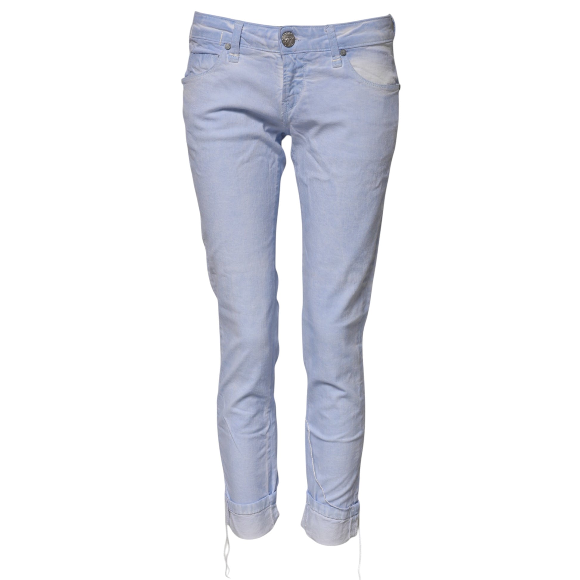 Pair of light blue denim jeans
