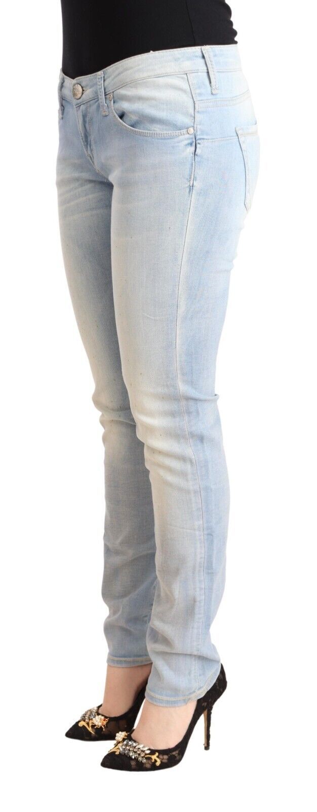 Woman's legs wearing blue jeans
