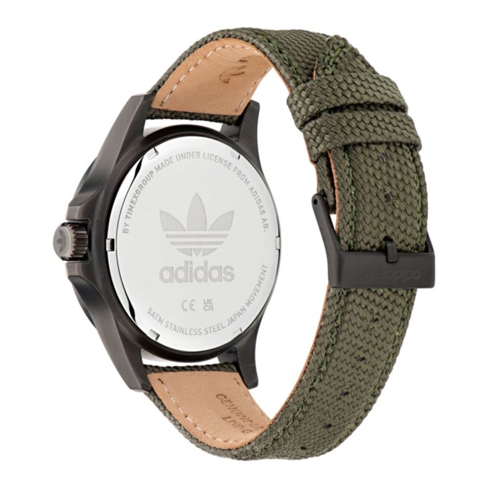 Green watch with brown strap from Adidas