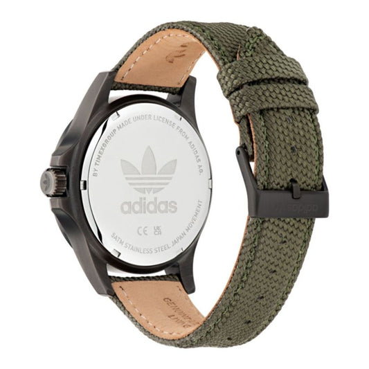 Green watch with brown strap from Adidas