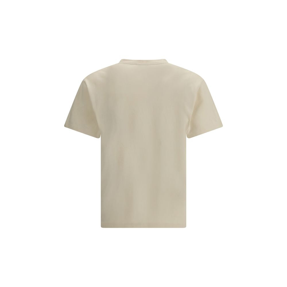 A beige cotton t-shirt with short sleeves