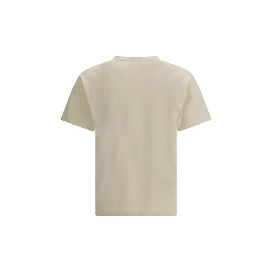 A beige cotton t-shirt with short sleeves