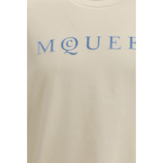 A beige cotton t-shirt with a logo on the front