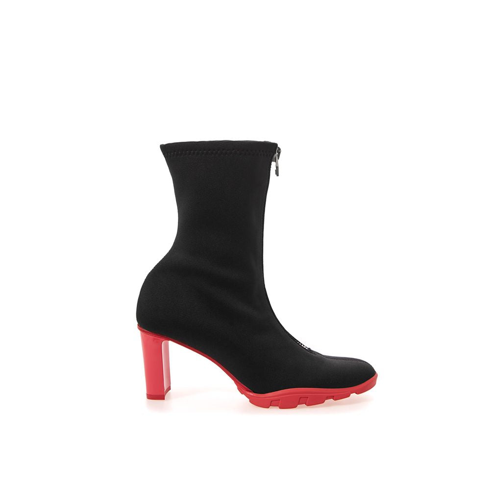 Black knee high boot with red heel