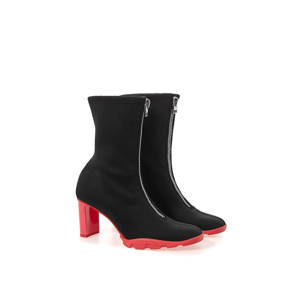 Black knee high boot with red heel