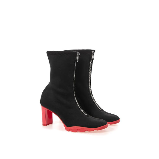 Black knee high boot with red heel