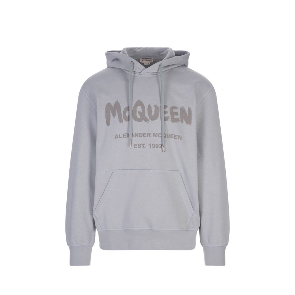 Grey hoodie with brand name on front