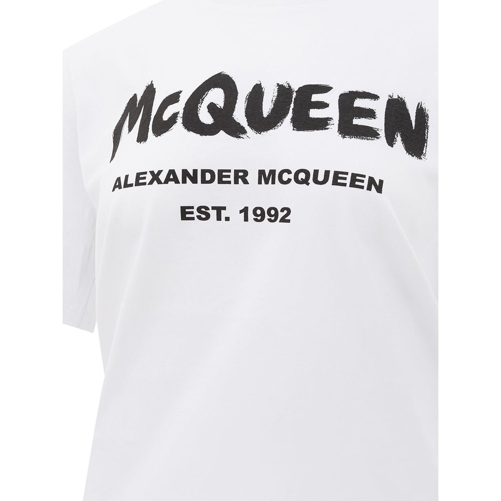 White t-shirt with black text reading "McQueen Alexander McQueen Est. 1992"