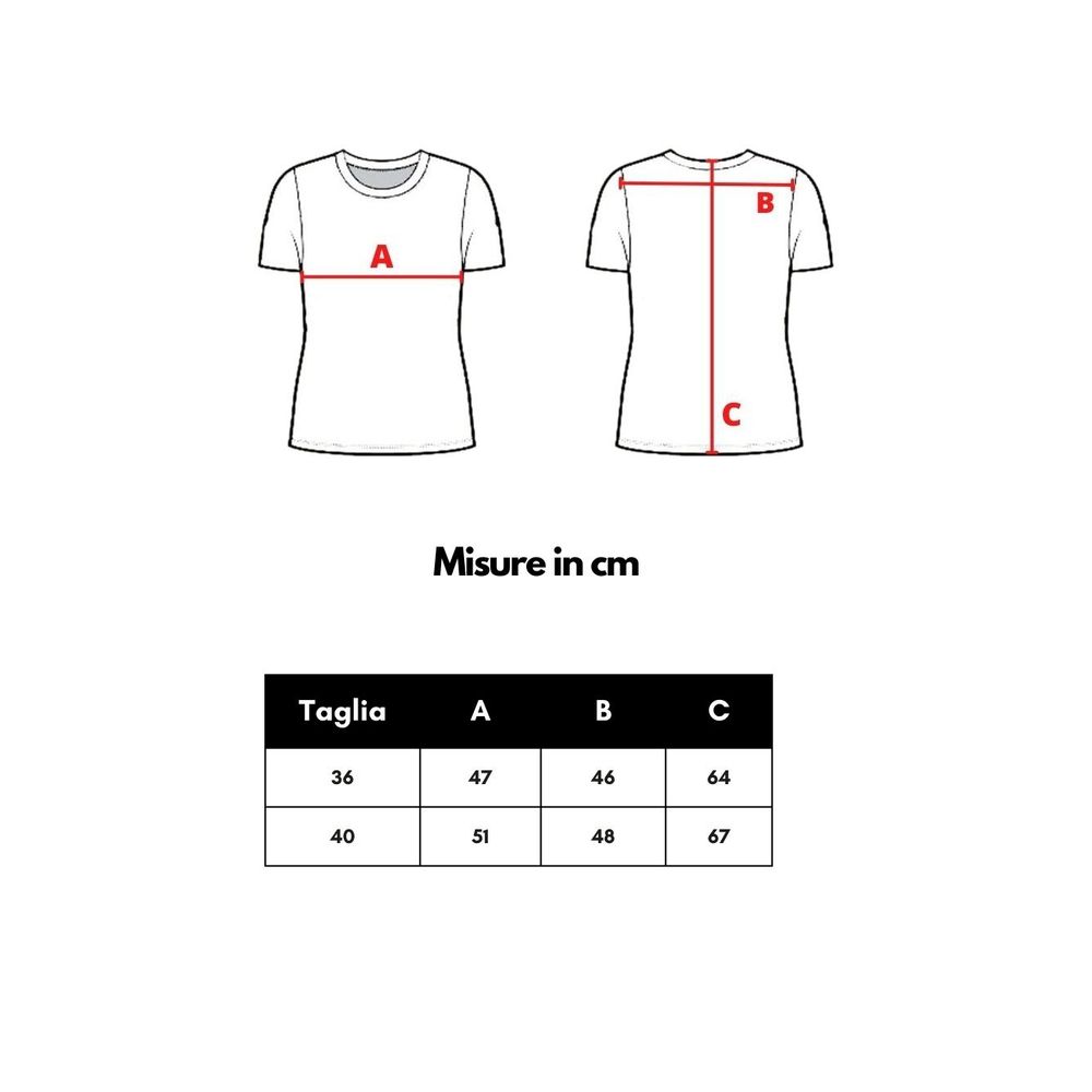 White t-shirt with red lines indicating size and fit