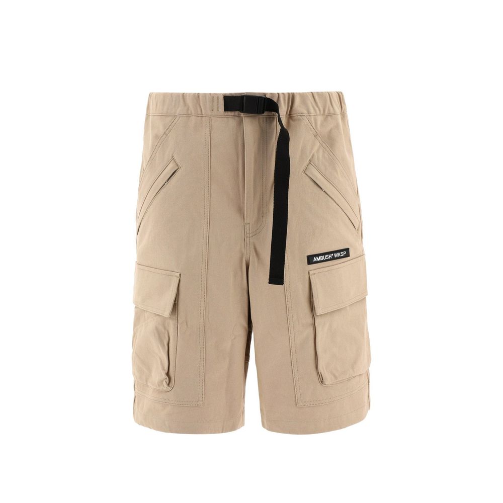 Tan cargo shorts with pockets on sides