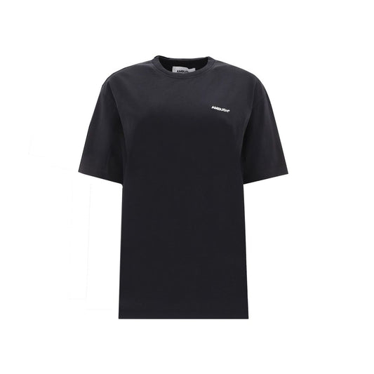 Black short sleeve t-shirt with white logo on front