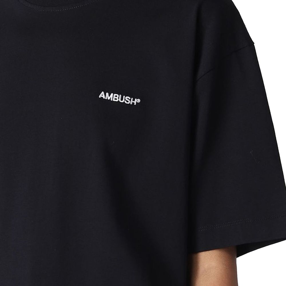 Black t-shirt with white lettering on front
