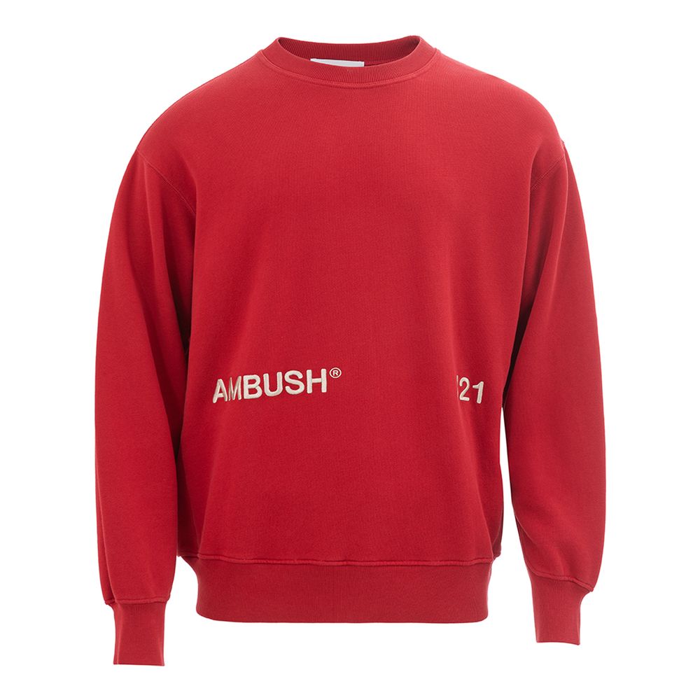 Red sweatshirt with white lettering and number