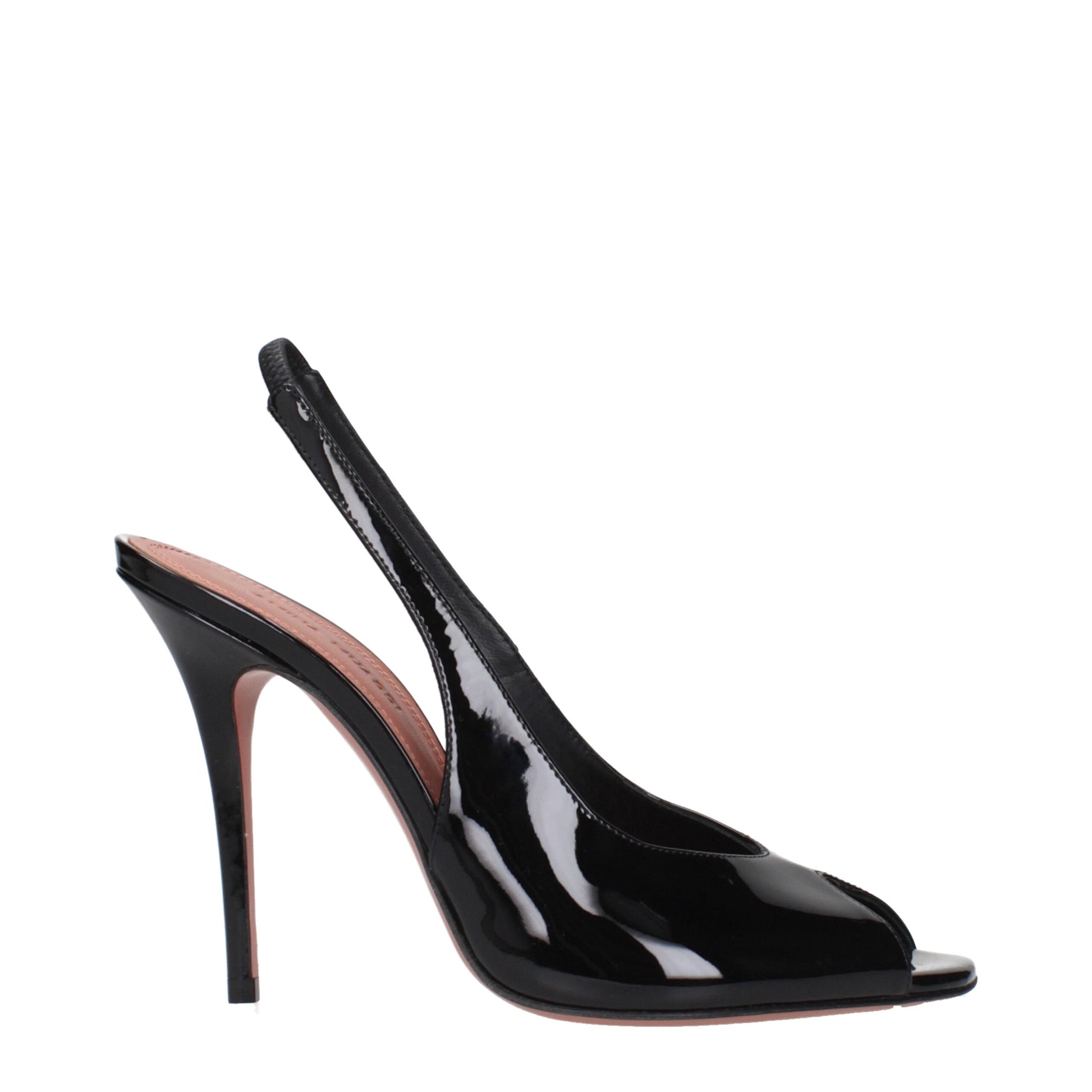 Black high heel shoe with red trim