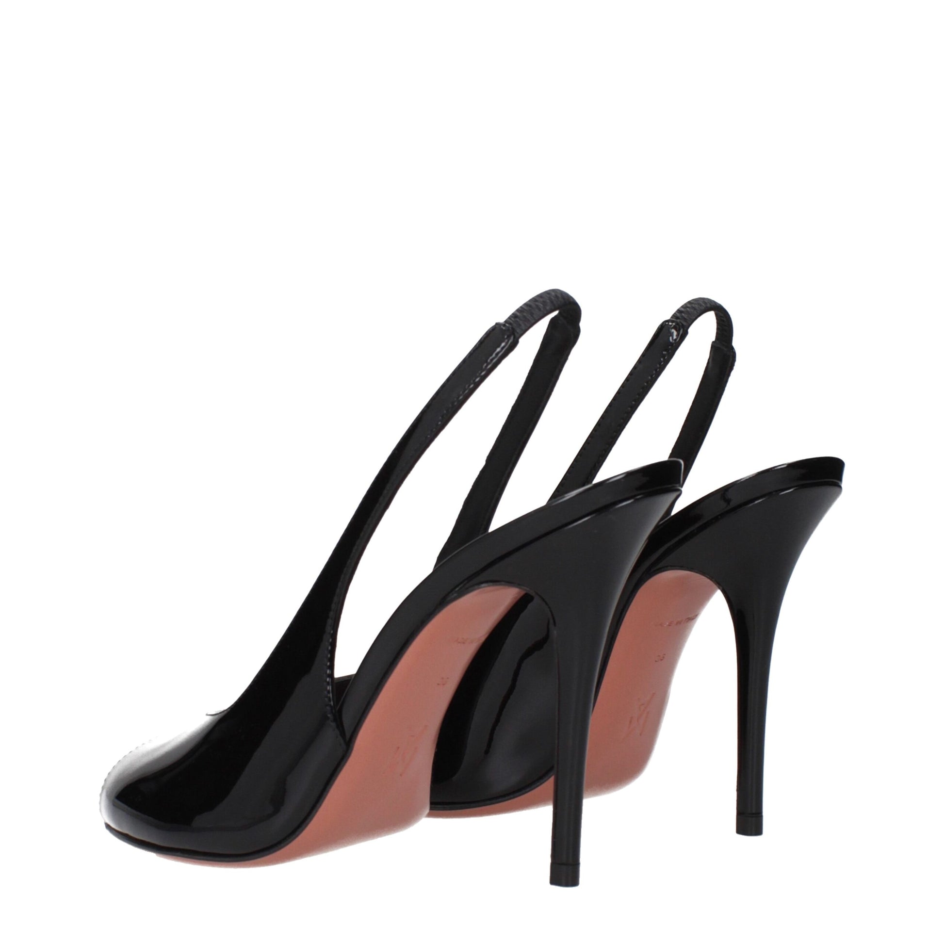 High heel shoes with black straps and red soles