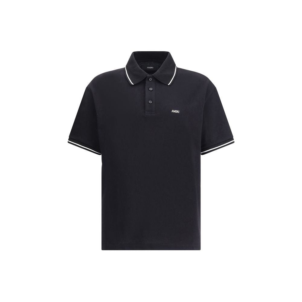 Black polo shirt with white stripes on sleeves