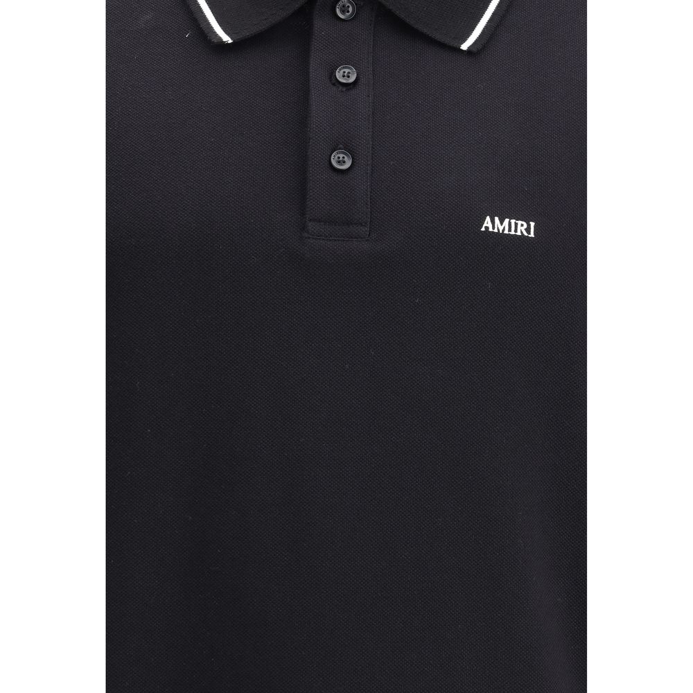 Black polo shirt with white collar and buttons