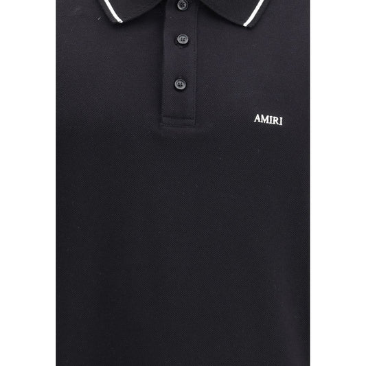 Black polo shirt with white collar and buttons