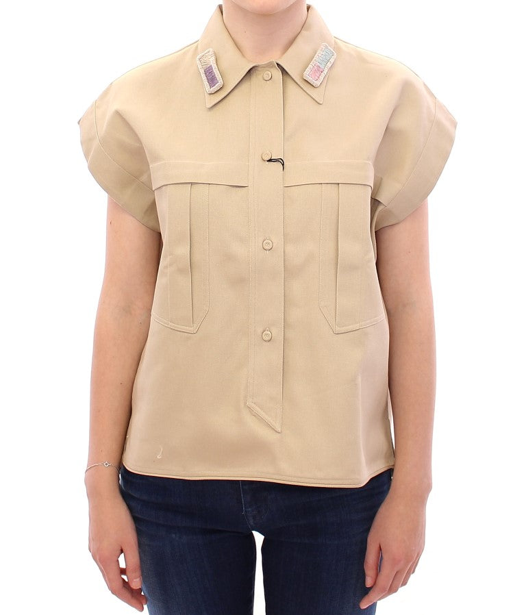 Tan short sleeve shirt with pockets