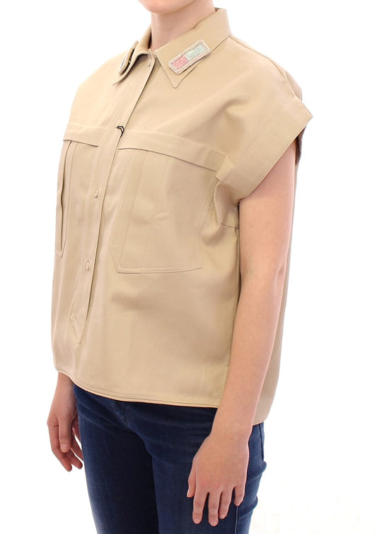 Tan short sleeve vest with pockets