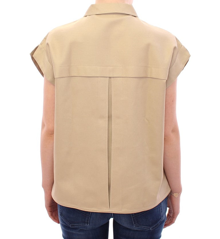 Tan vest on woman's back