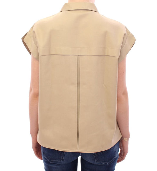 Tan vest on woman's back
