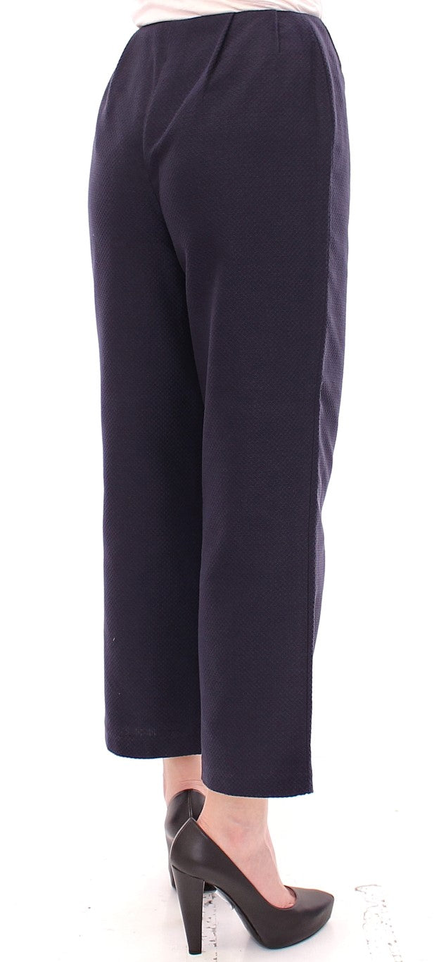 Pair of dark blue trousers with a patterned texture
