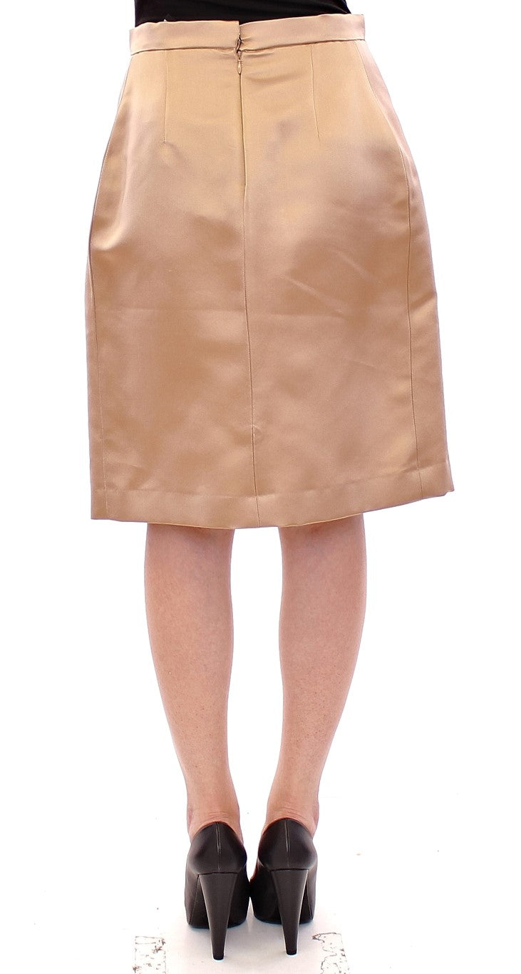 Brown leather skirt worn by a woman