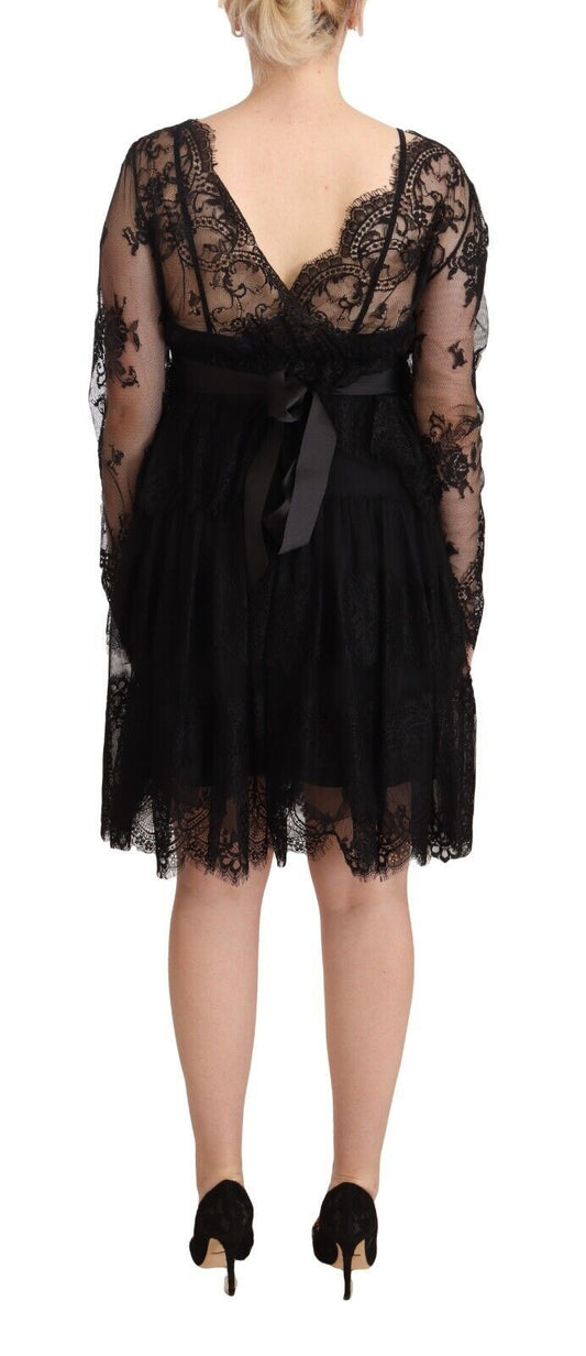 A black lace dress with long sleeves and a V-neck