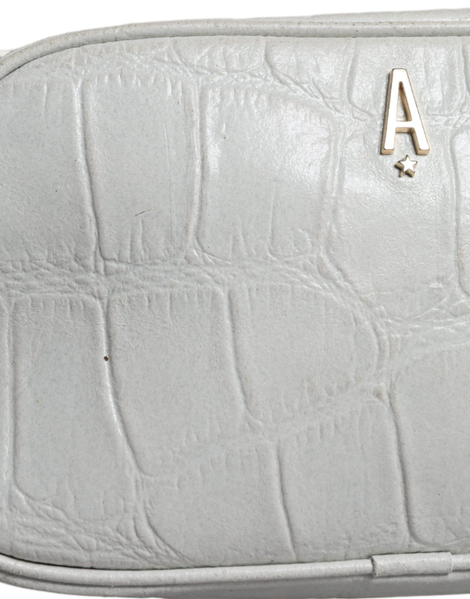 Grey crocodile skin wallet with gold lettering