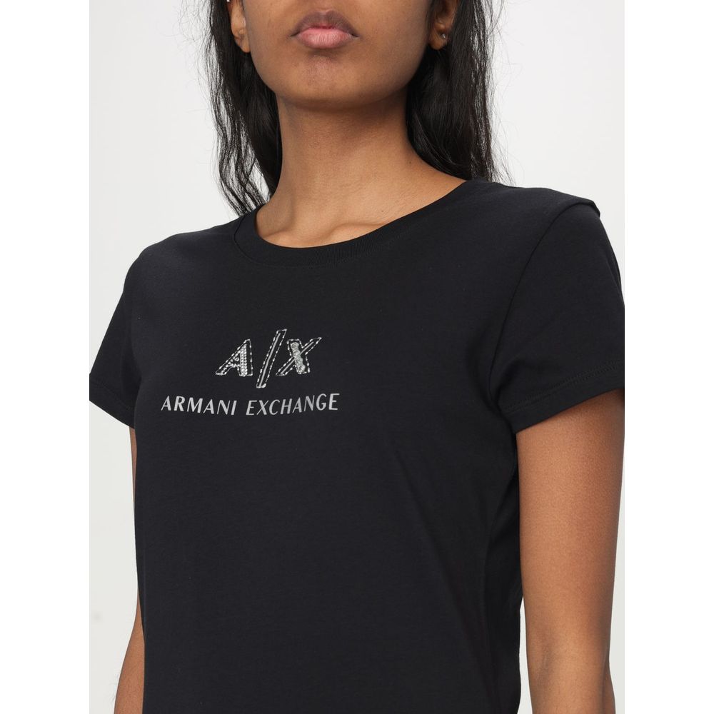 Black cotton t-shirt with white text on front