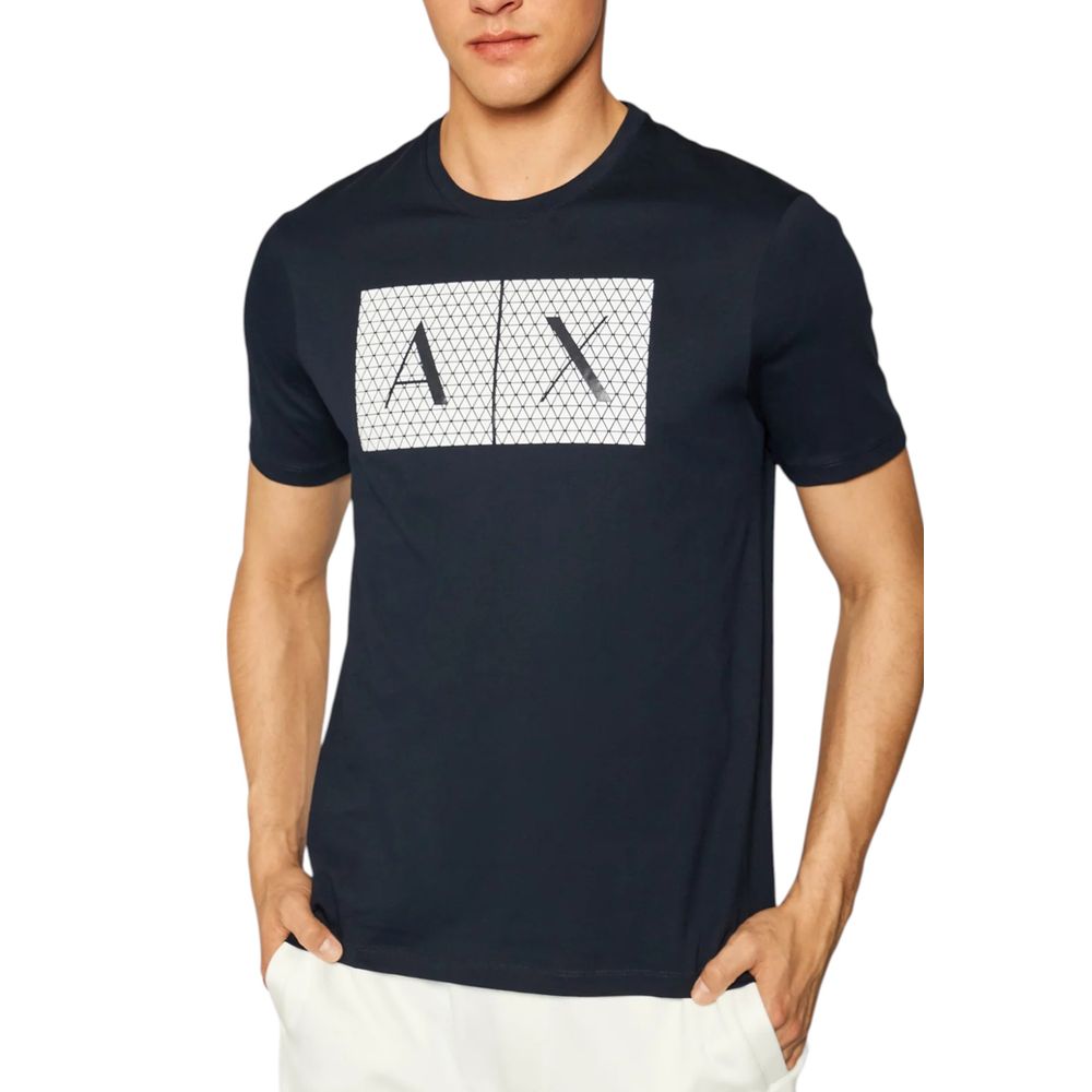 Navy blue cotton t-shirt with white logo on front
