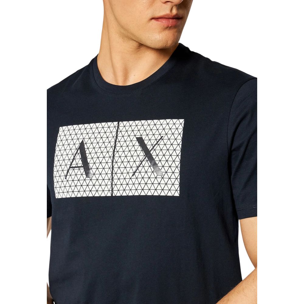 Navy blue t-shirt with white logo on front