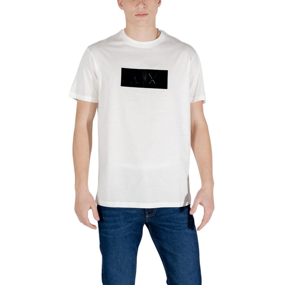 White t-shirt with black graphic on front