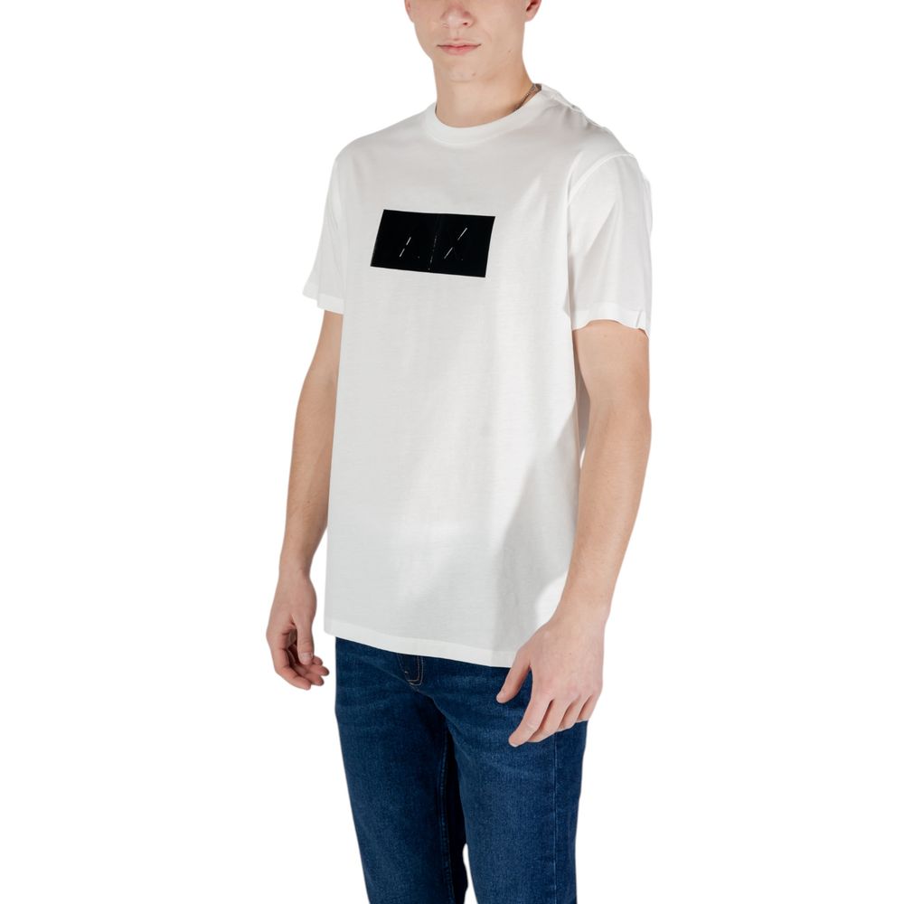 White t-shirt with black graphic on front