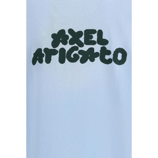 A blue fabric t-shirt with white text reading "Axel Arigato" on the front