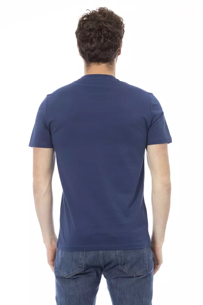 Navy blue short sleeve t-shirt on a mannequin