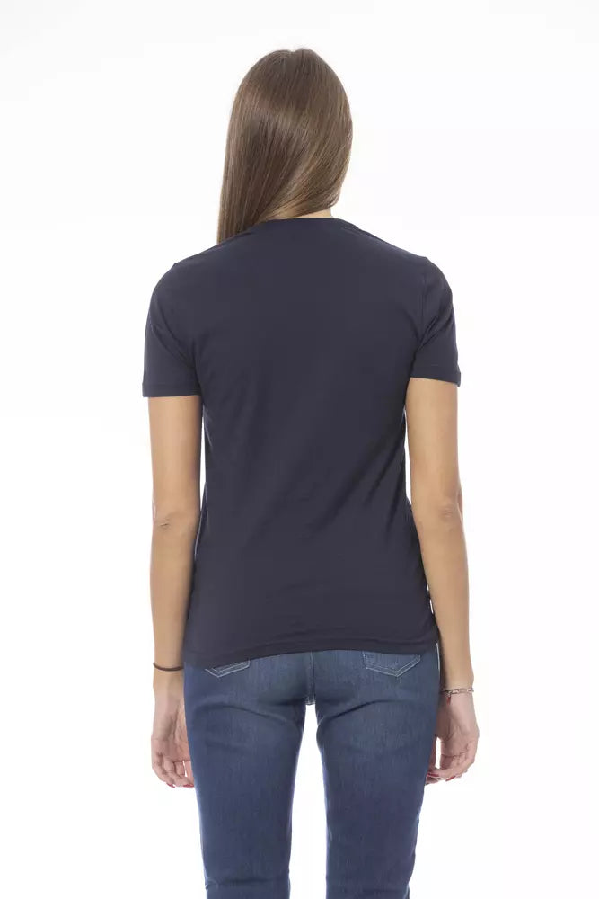Navy blue polo shirt on a woman