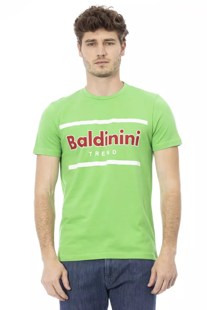 Green t-shirt with red logo
