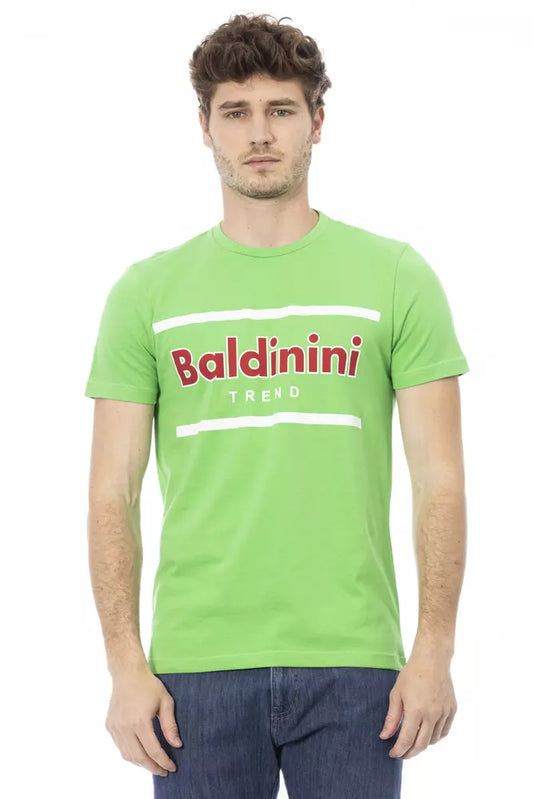 Green t-shirt with red logo