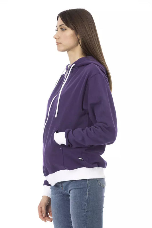 Purple hooded sweatshirt on woman