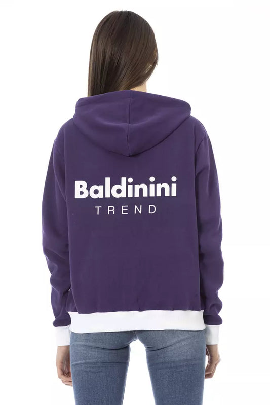 Purple hoodie with white trim and logo on back