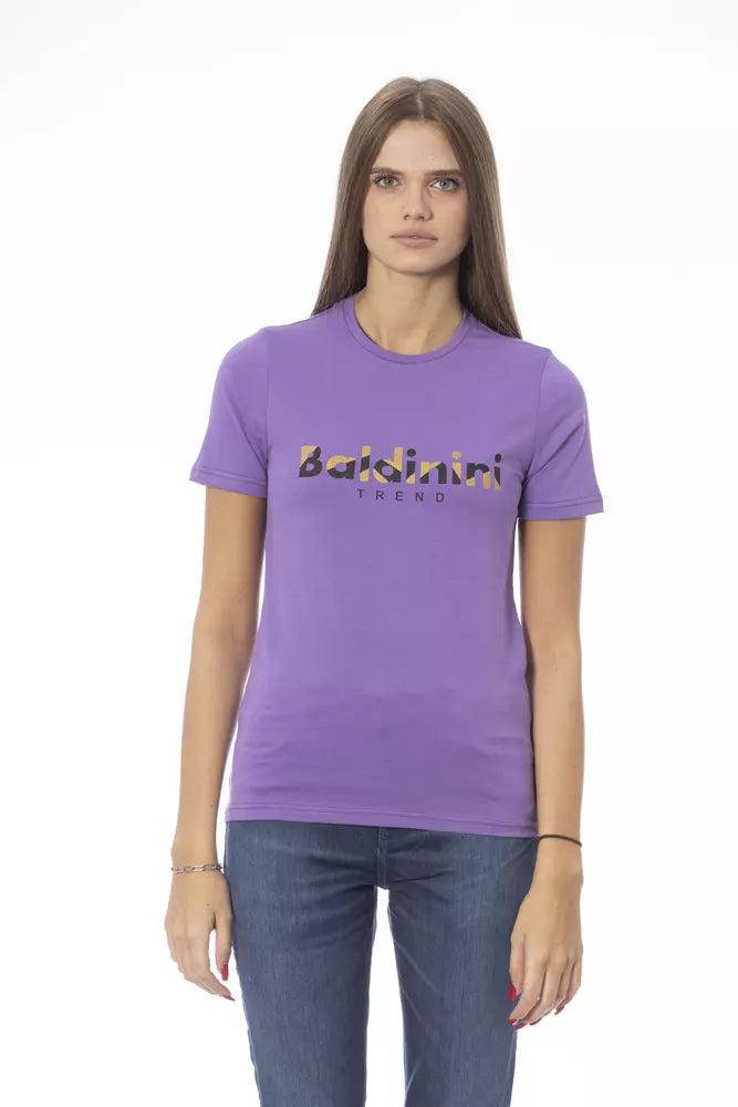 Purple t-shirt with yellow writing on front