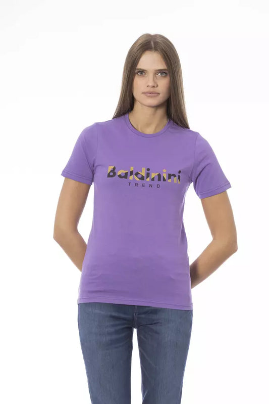 Purple t-shirt with yellow lettering