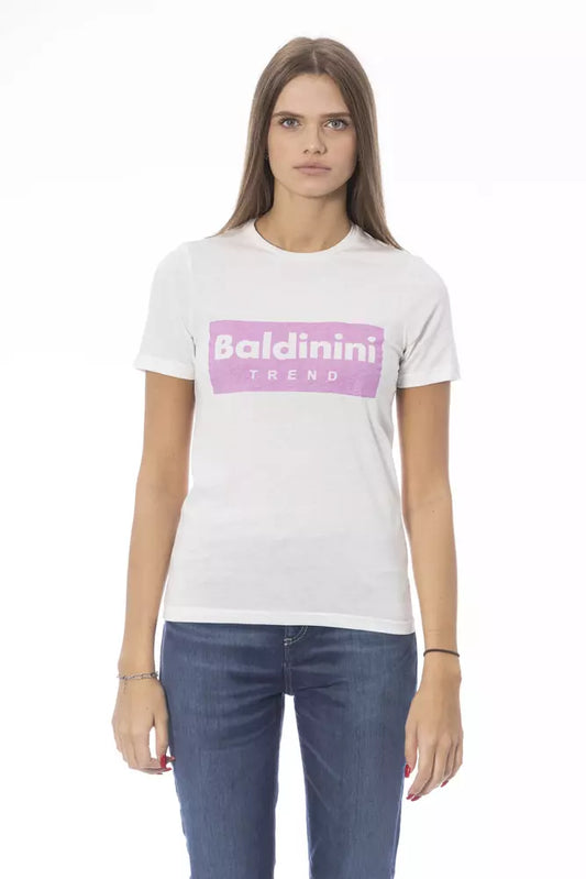 White t-shirt with pink logo