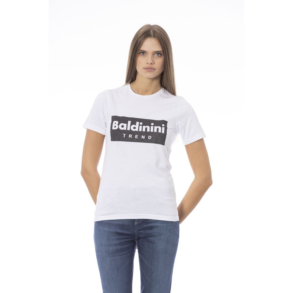 White t-shirt with black text reading "Baldini trend"