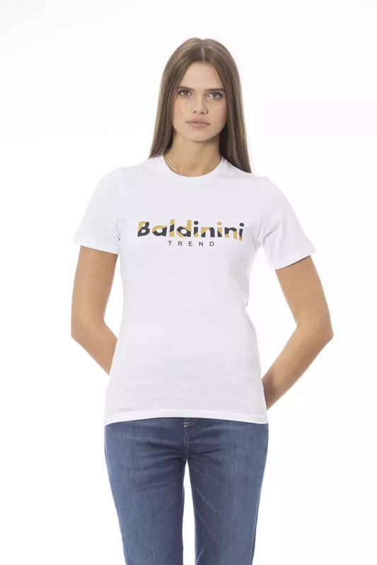 A white cotton women's t-shirt with a trendy design by Baldinini